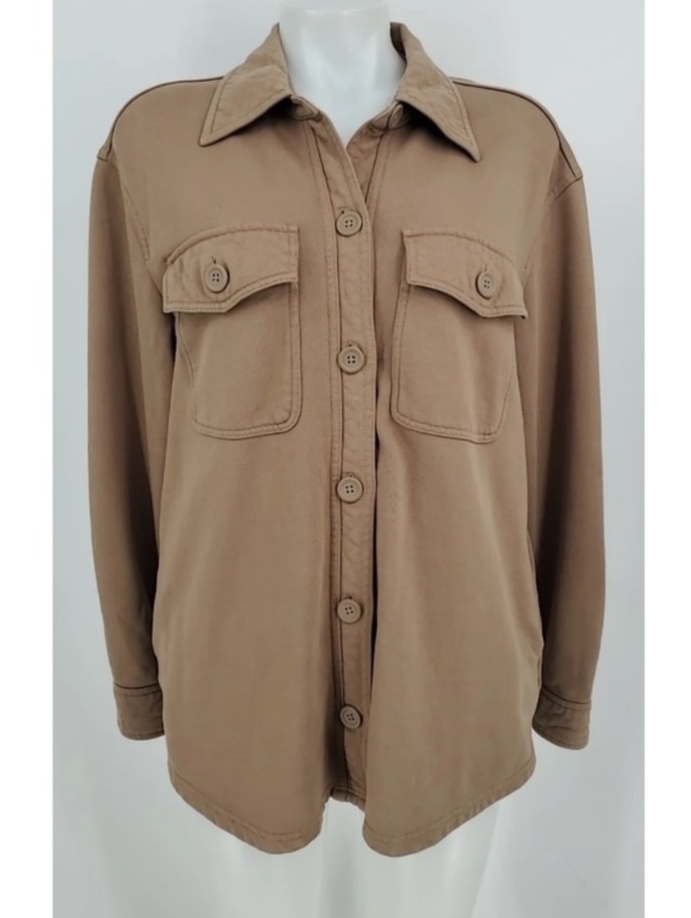Good American Camel Tan Fleece Shacket oversized size 1/2 M cozy fall